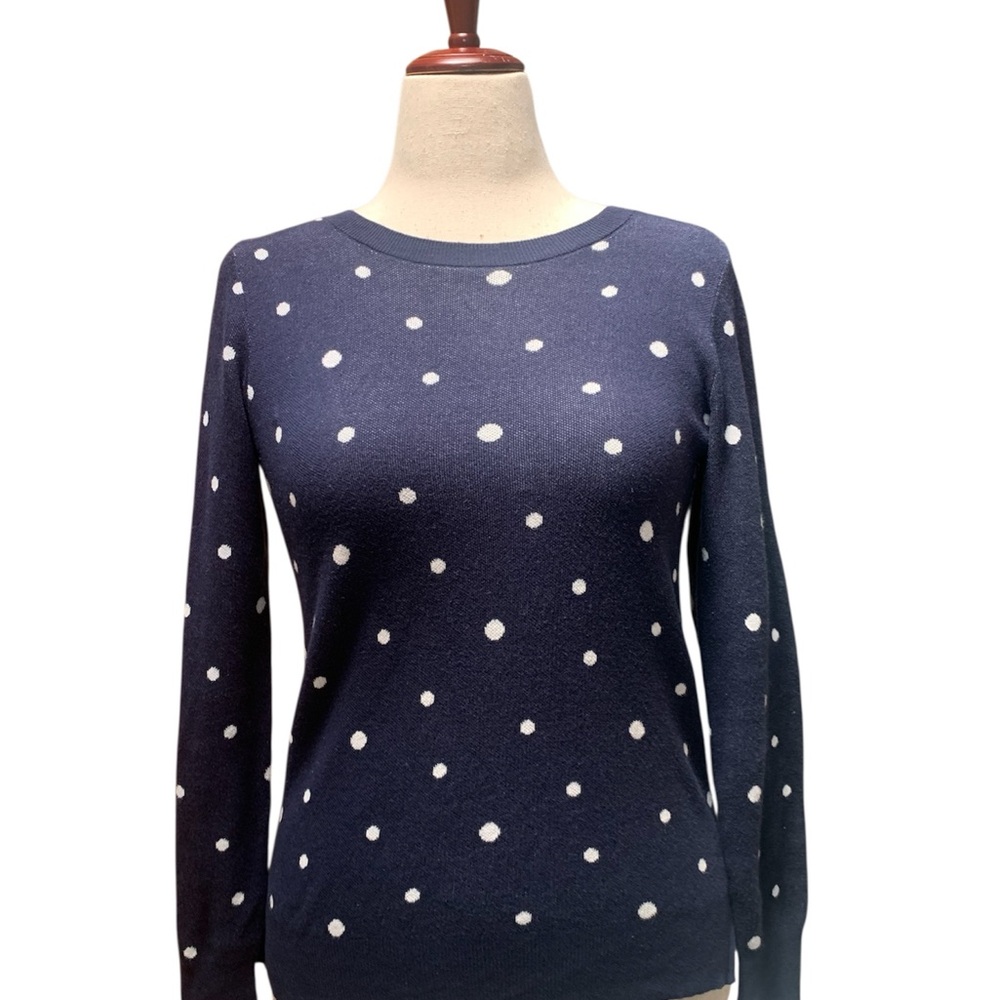 LOFT Dark Blue/Navy Sweater with White Polka Dots Size XS‎